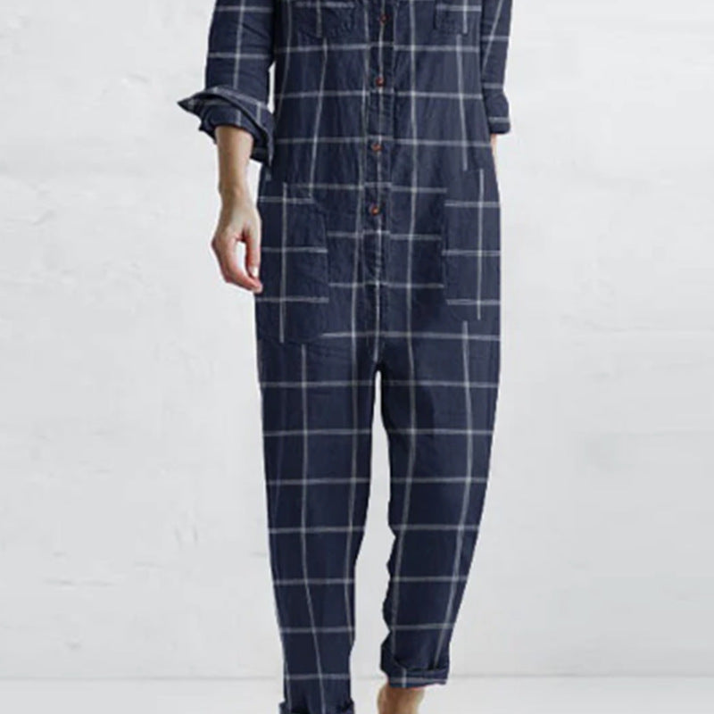 Women's Plaid-Printed Casual Lazy Daily Wear Jumpsuit