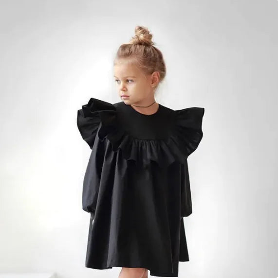Girl's Cotton Ruffle Long Sleeve Princess Dress