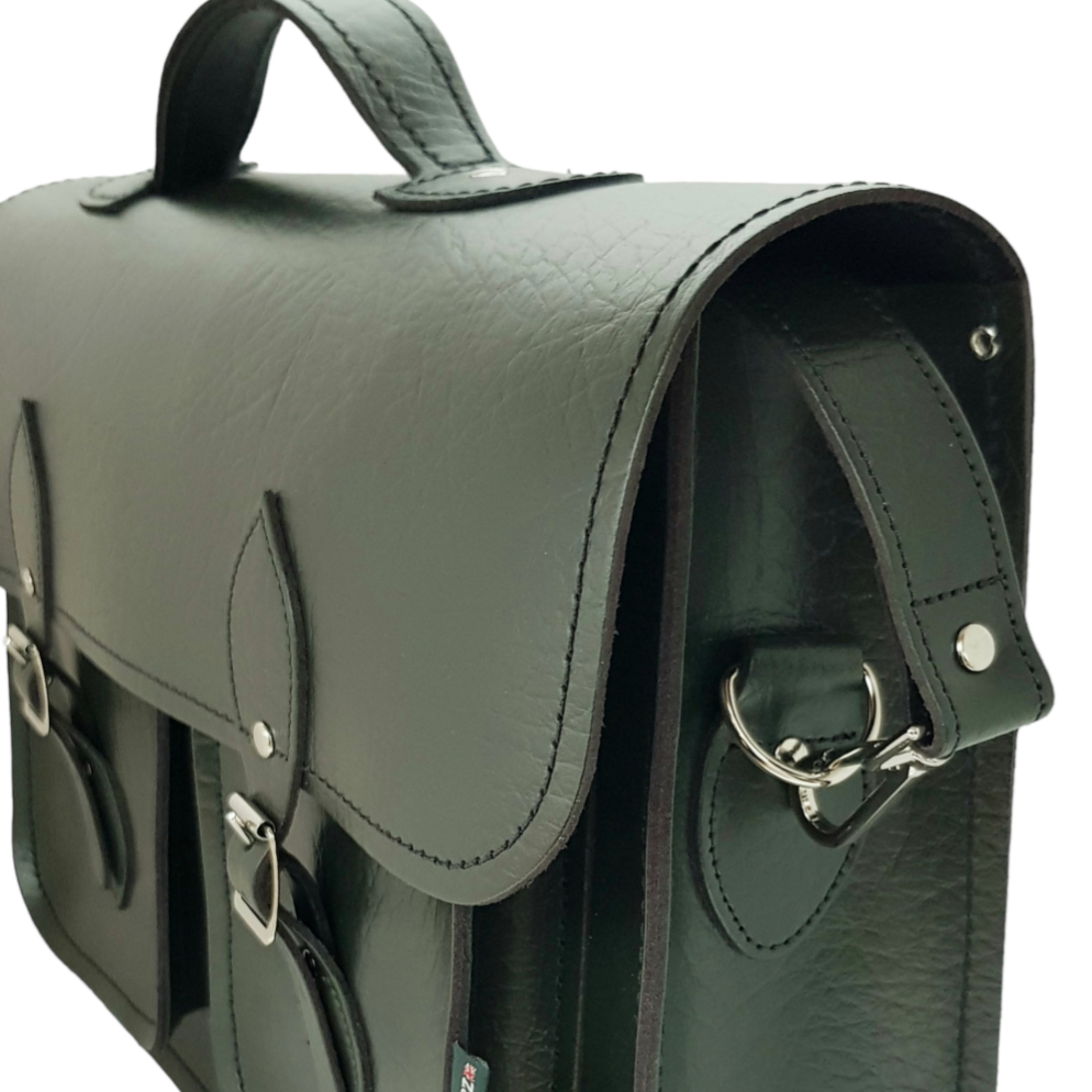 Twin Pocket Executive Handmade Leather Laptop Satchel in British Racing Green