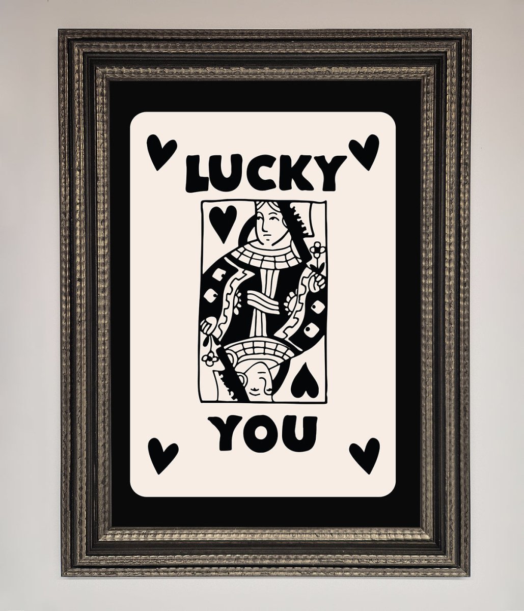 Lucky You, Beige Black Framed Print