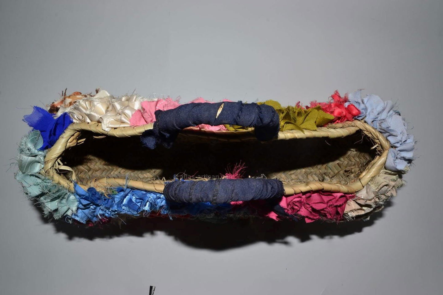 Handmade Multicolour Handbag with Fabric Pom-Poms