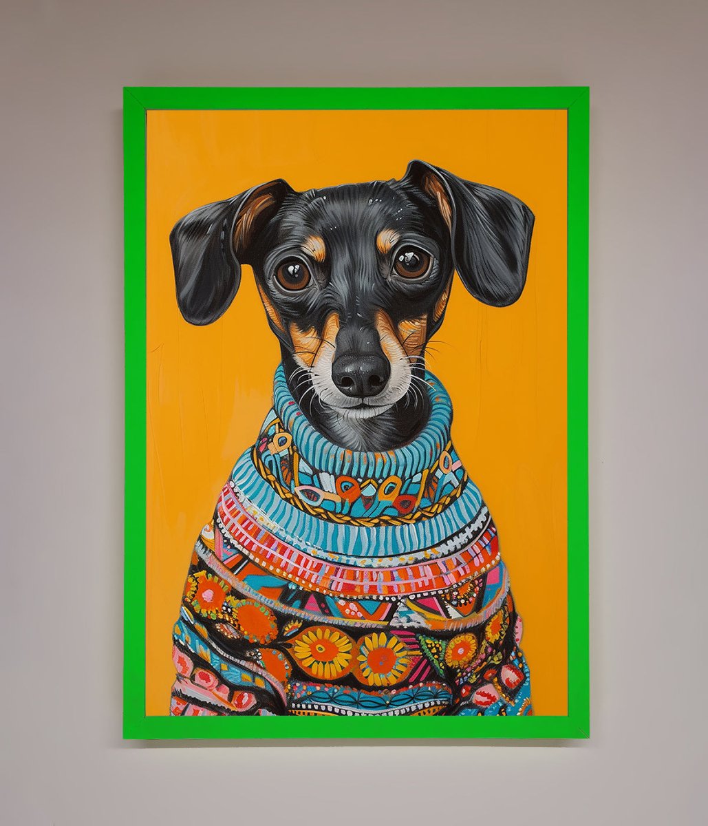 Sausage Dog in a Sweater Framed Print