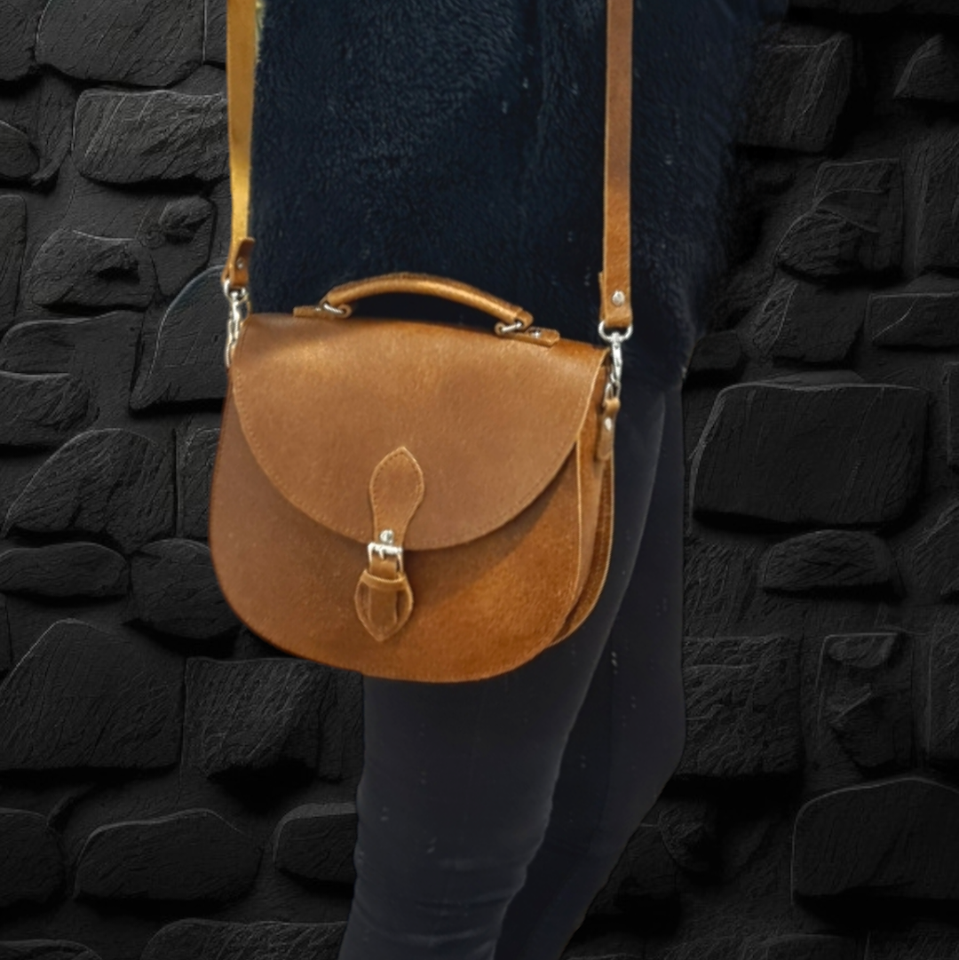 Handmade Tannery Leather Saddle Bag in Tan