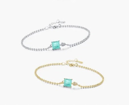 925 Sterling Silver Imitation Paraiba Tourmaline Gemstone Bracelet