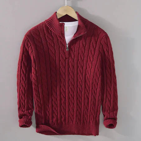 Vireous Classic Cable Knit Zip-Up Men’s Sweater