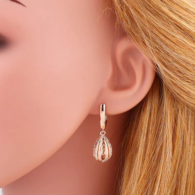 Rose Gold Renaissance-Style Earrings with Zirconia Gemstones