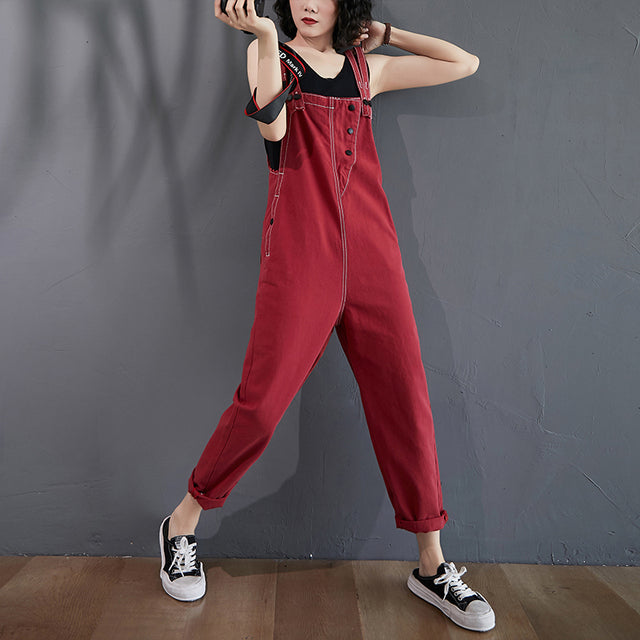 Denim Plus-Size Suspender Jumpsuit