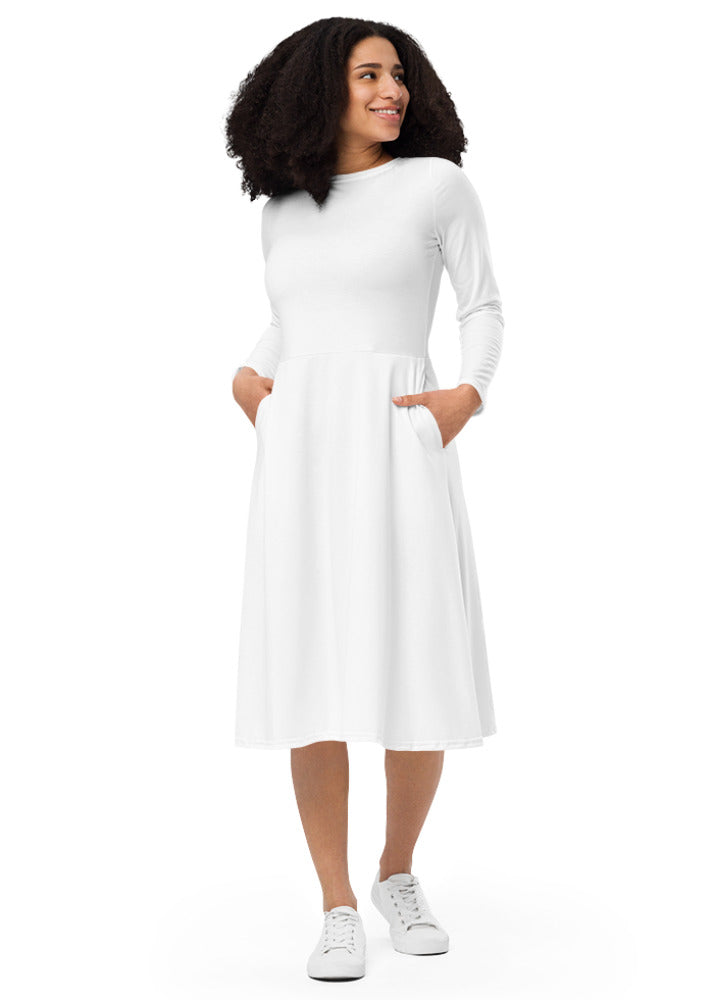 fitted lace wedding dress Create Your Own Design All-Over Print Long Sleeve Midi Dress – Vireous.Shop