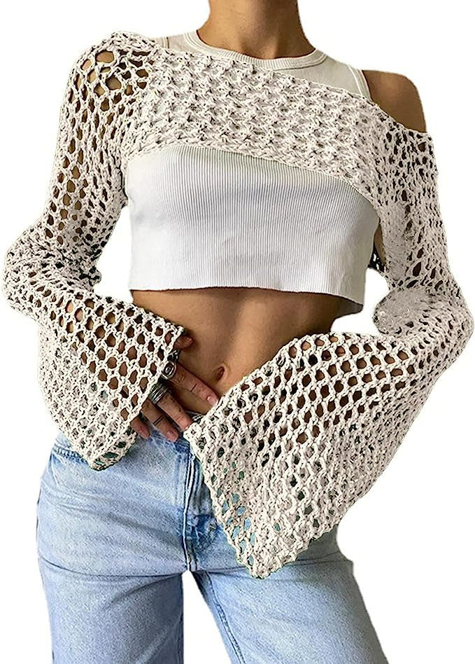 Vireous Woollen Weave Smock Ultra-Short Sleeve Top