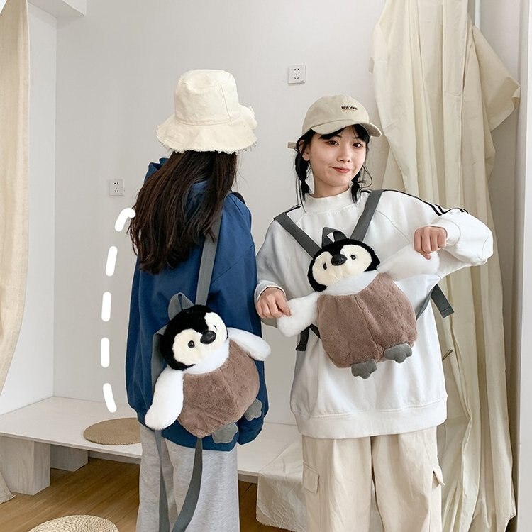 Cute Penguin Plush Bag Plush Shoulder Bag, Animal Backpack Travel Handbag Gift