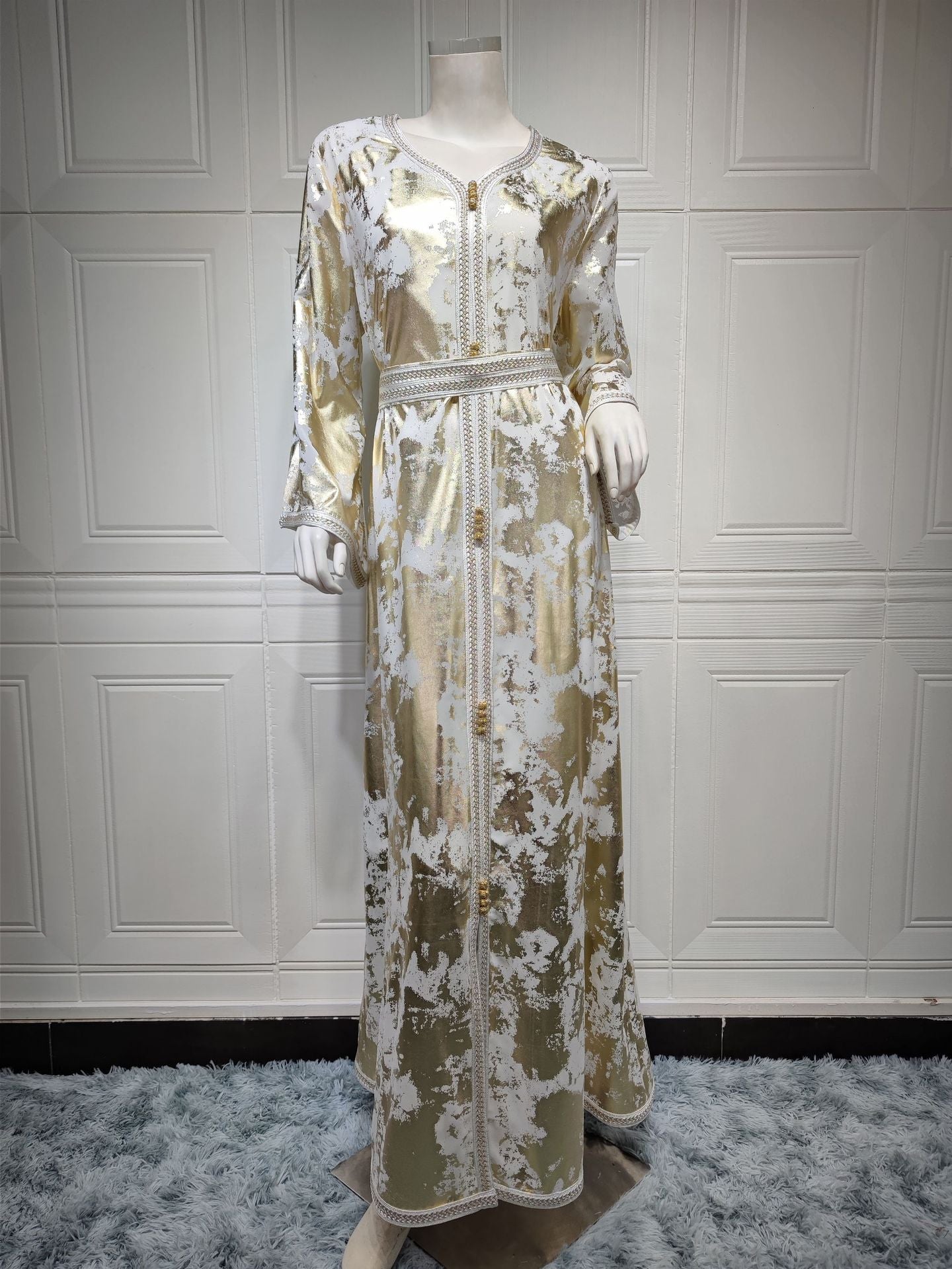 Vireous Middle East Style Gold Trimmed Robe Women's Two-Piece Dress Wi –  Vireous.Shop