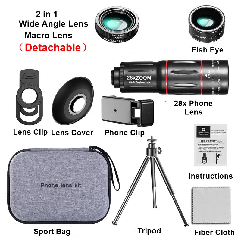 28X HD Macro and Telephoto Lens Set for Smartphone