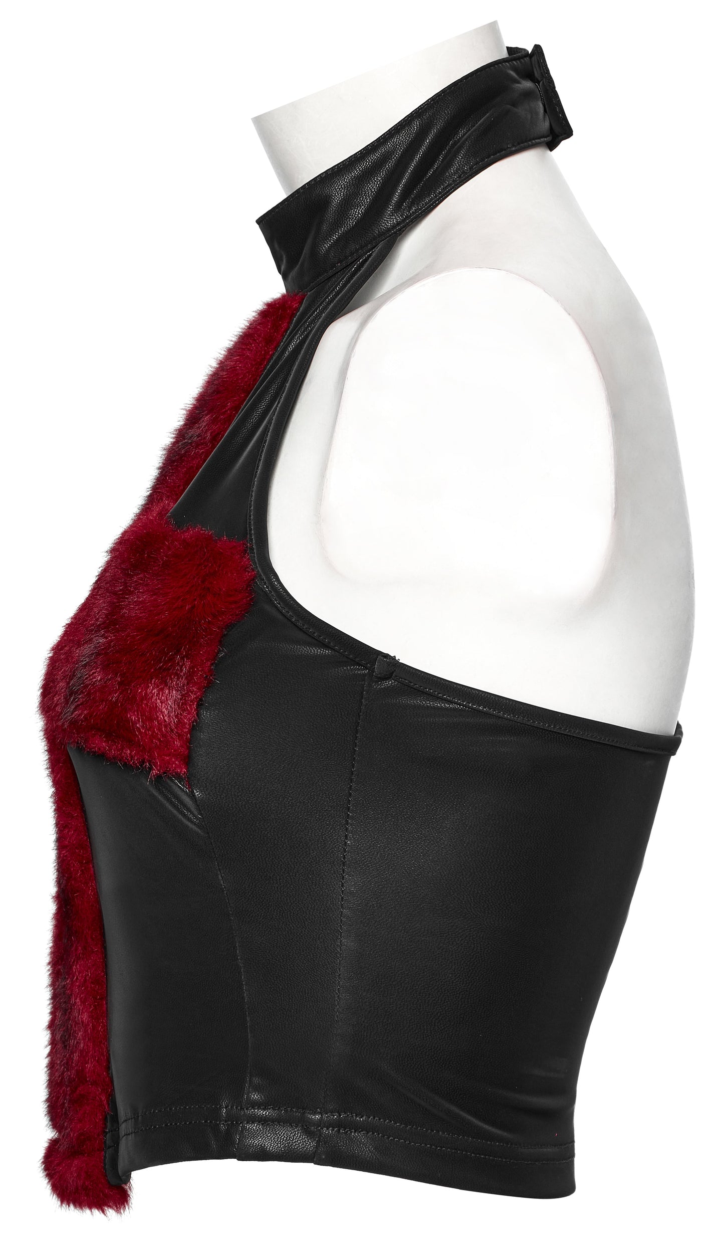 Punk Rave Valora Cross Fur Halter Top In Crimson