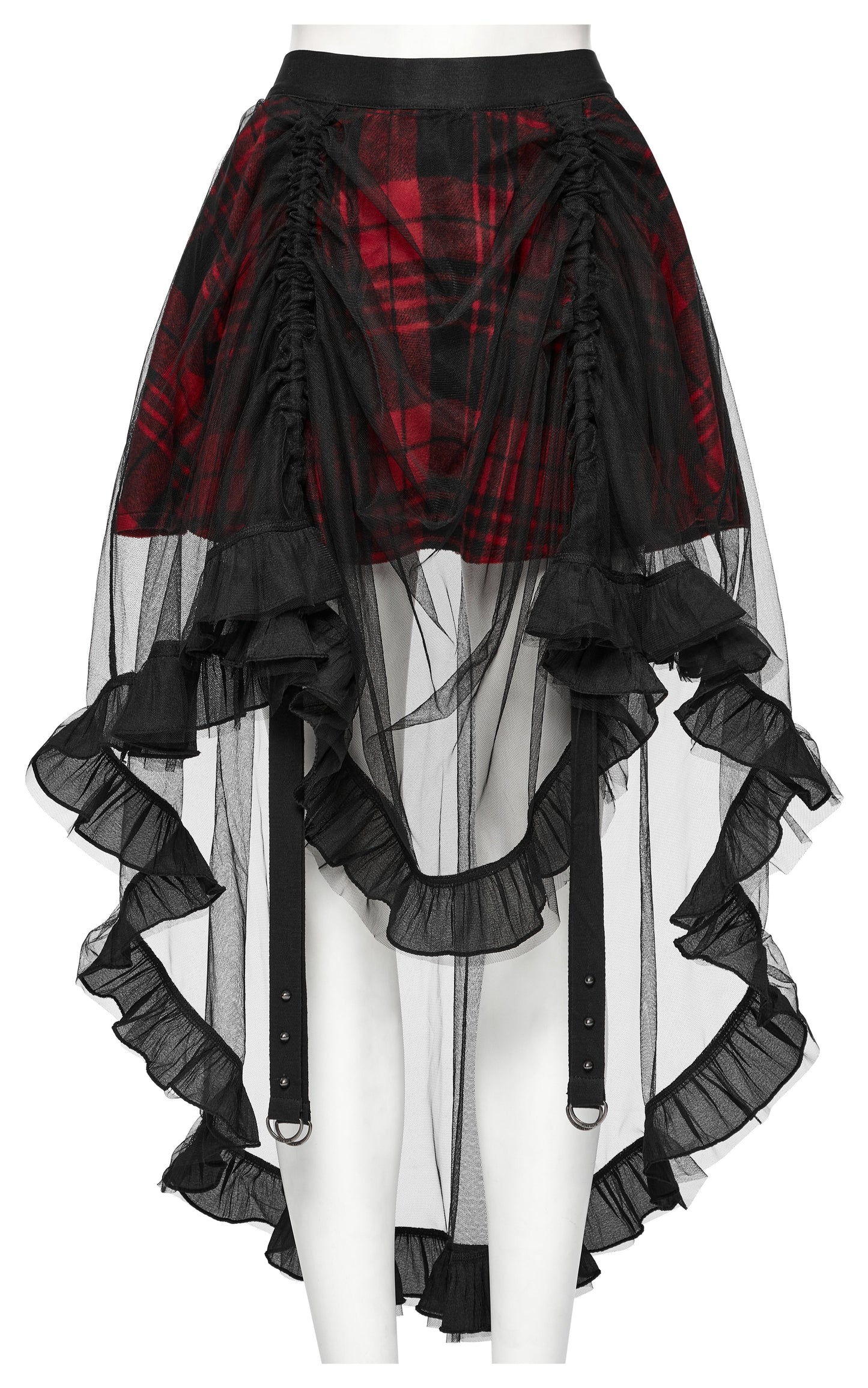 Punk Rave Morrigan Mesh Plaid High-Low Skirt