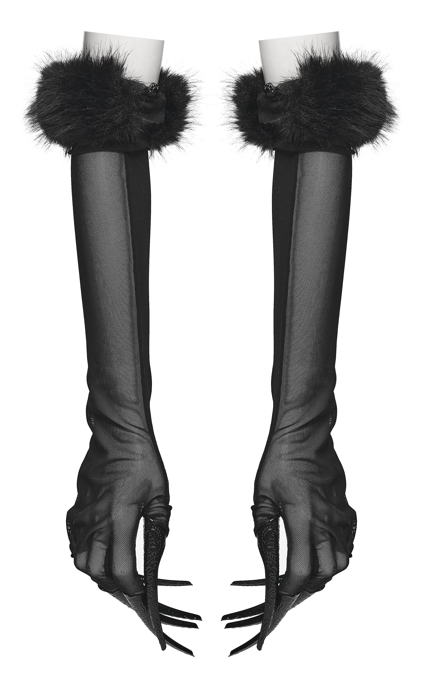 Punk Rave Fluffy Goth Long-Claw Gloves