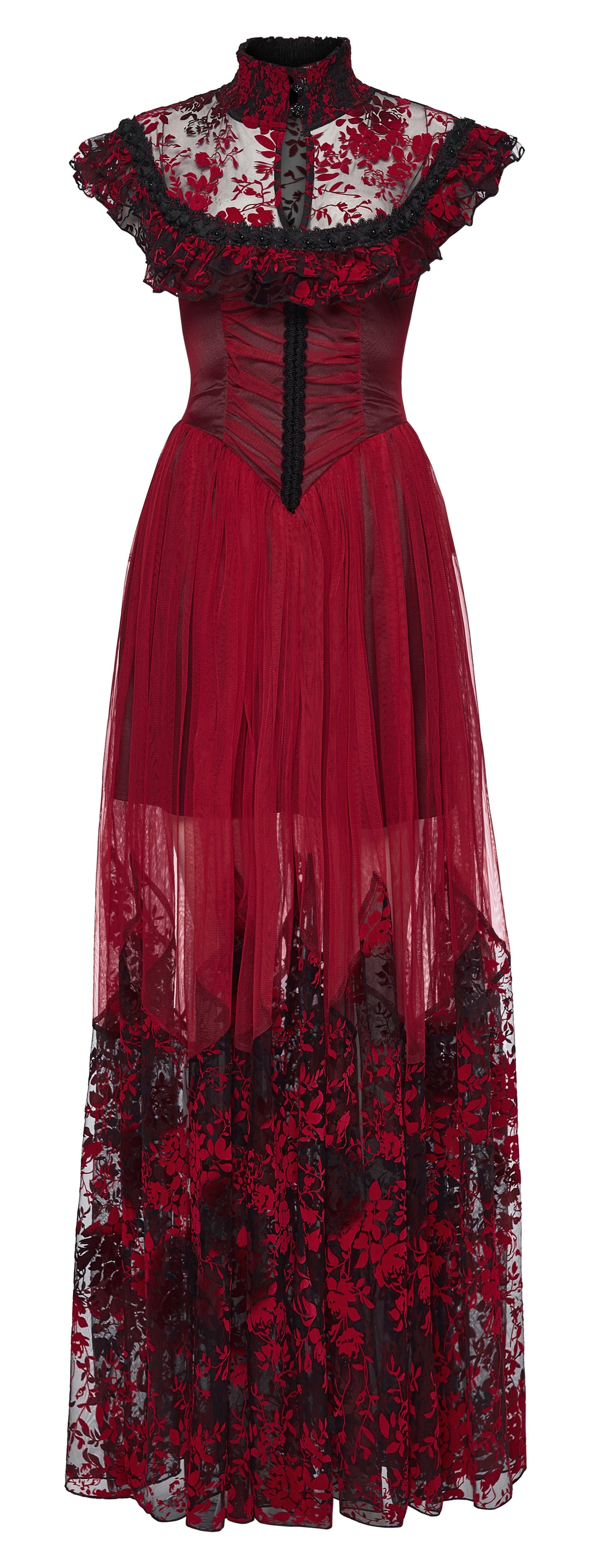 Punk Rave Gothic Flying-Sleeve Long Dress in Red and Black