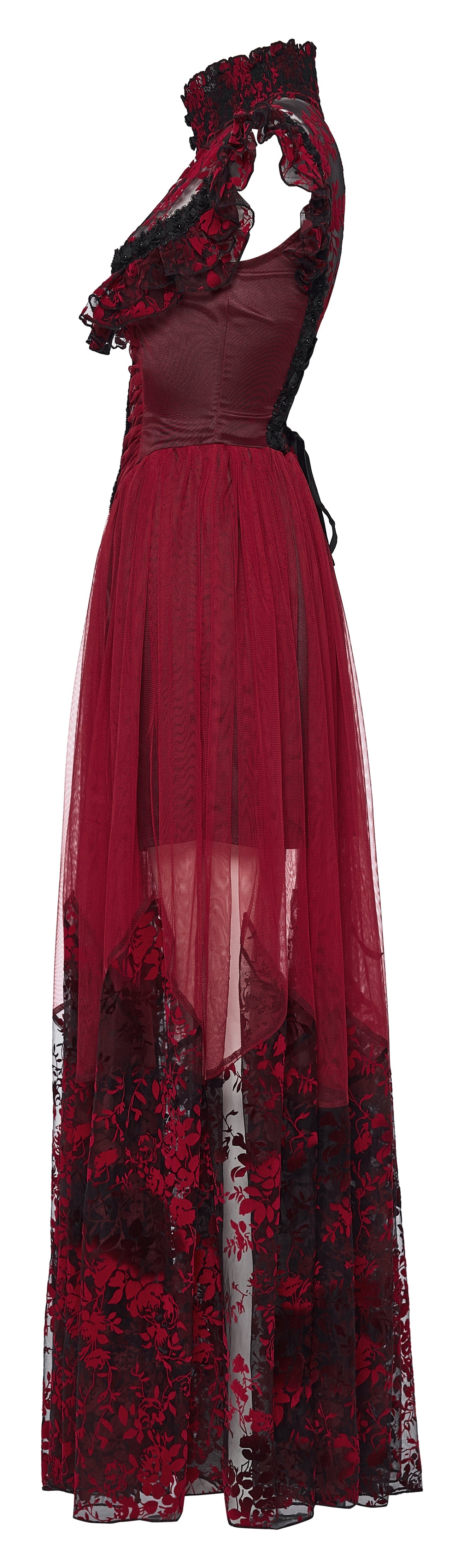Punk Rave Gothic Flying-Sleeve Long Dress in Red and Black