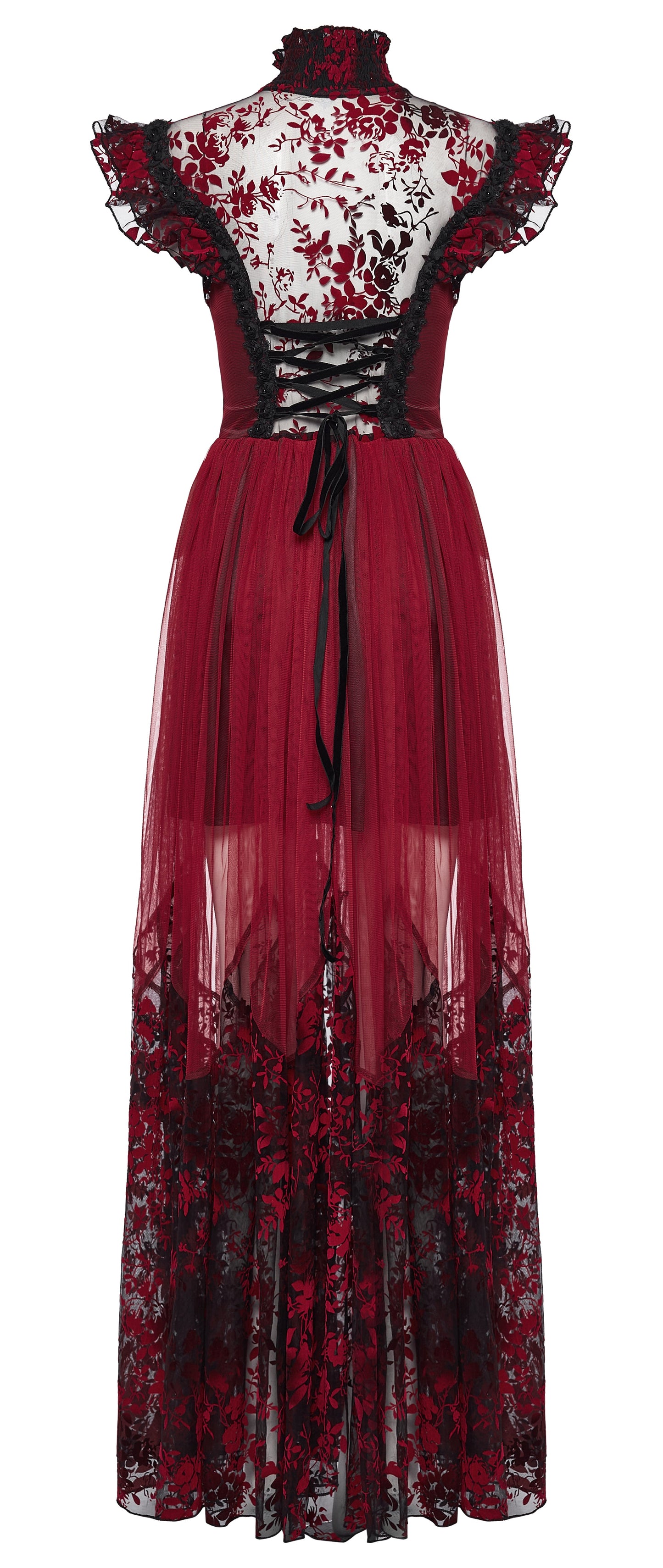 Punk Rave Gothic Flying-Sleeve Long Dress in Red and Black