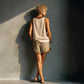 Vireous Fashion Halter Top and Shorts Set in Shimmering Beige, Plus Sizes