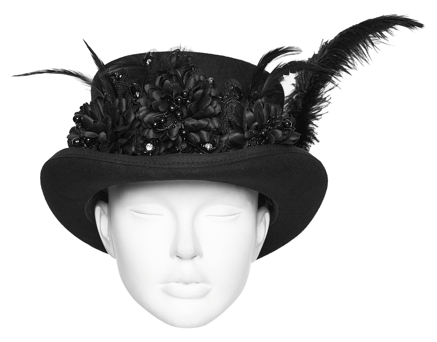 Punk Rave Goth Feather Formal Hat, Gothic Retro-Style