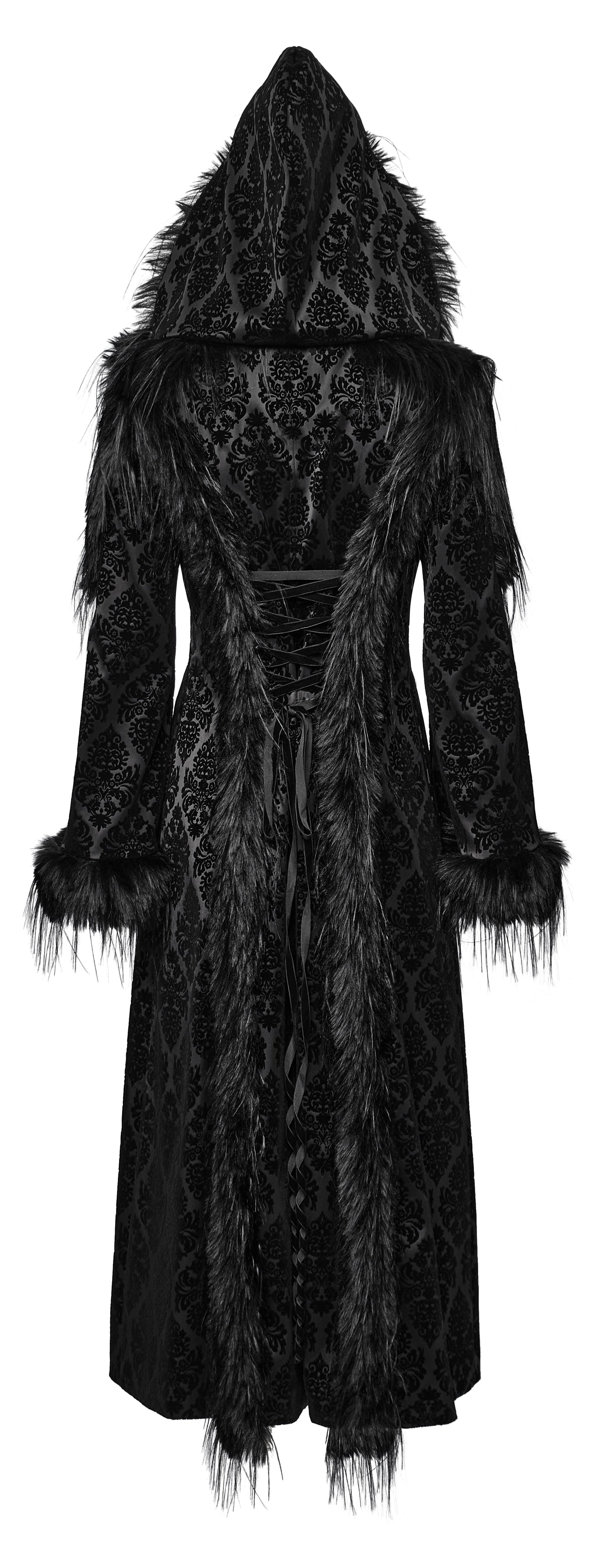 Punk Rave Morrigan Goth Gorgeous Jacquard Hooded Coat in Black