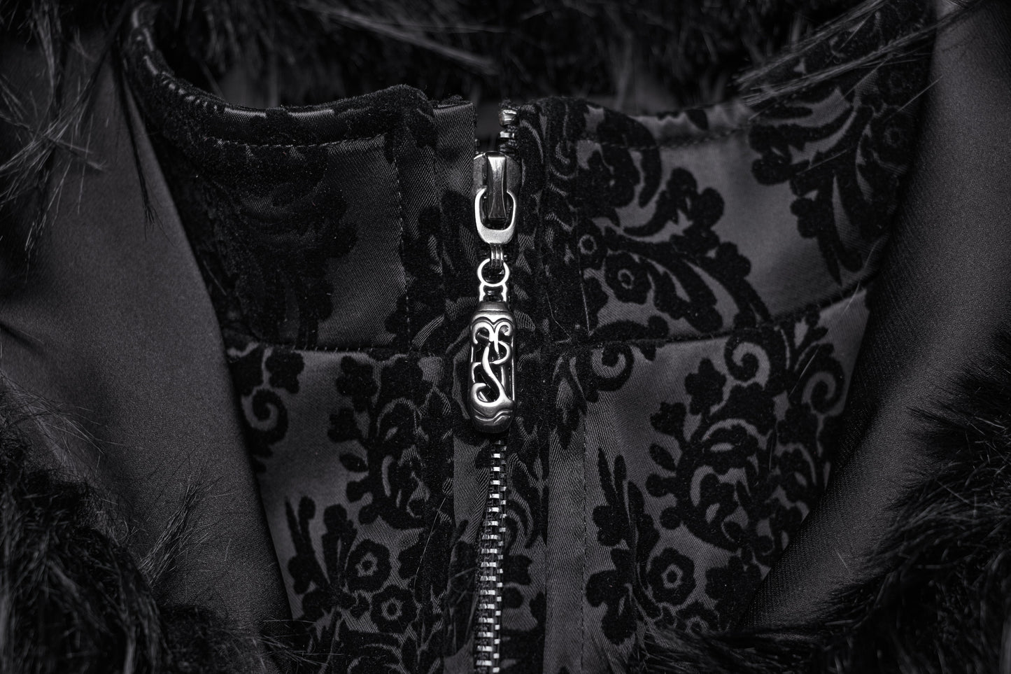 Punk Rave Morrigan Goth Gorgeous Jacquard Hooded Coat in Black