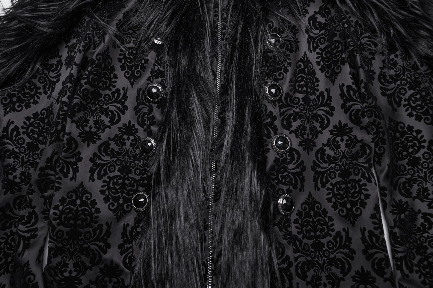 Punk Rave Morrigan Goth Gorgeous Jacquard Hooded Coat in Black