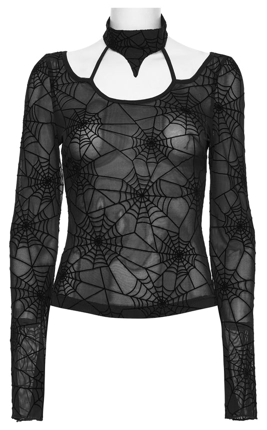 Punk Rave Lilith Gothic Spider Web Sheer Mesh T-Shirt