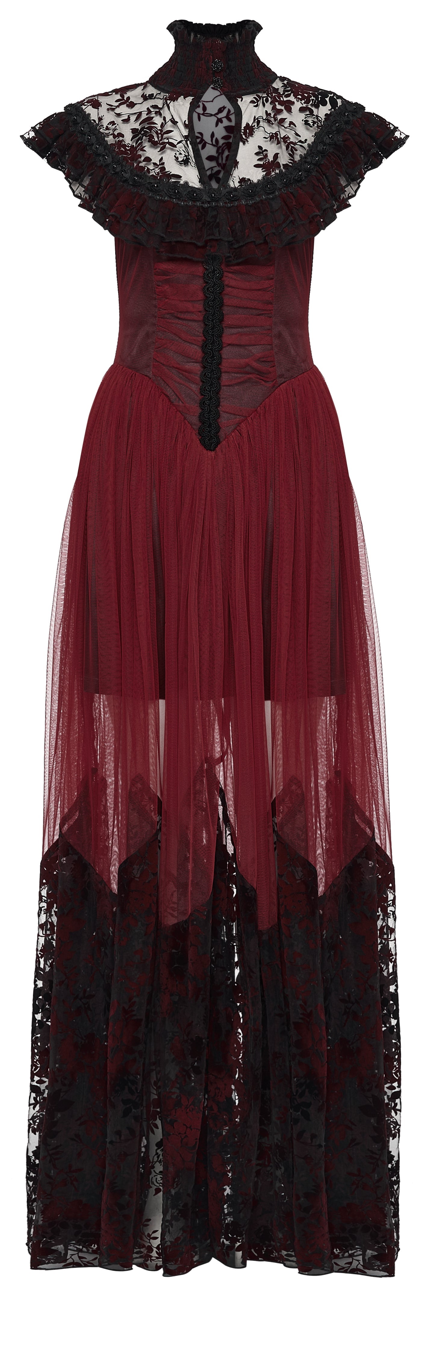 Punk Rave Gothic Flying-Sleeve Long Dress in Red and Black