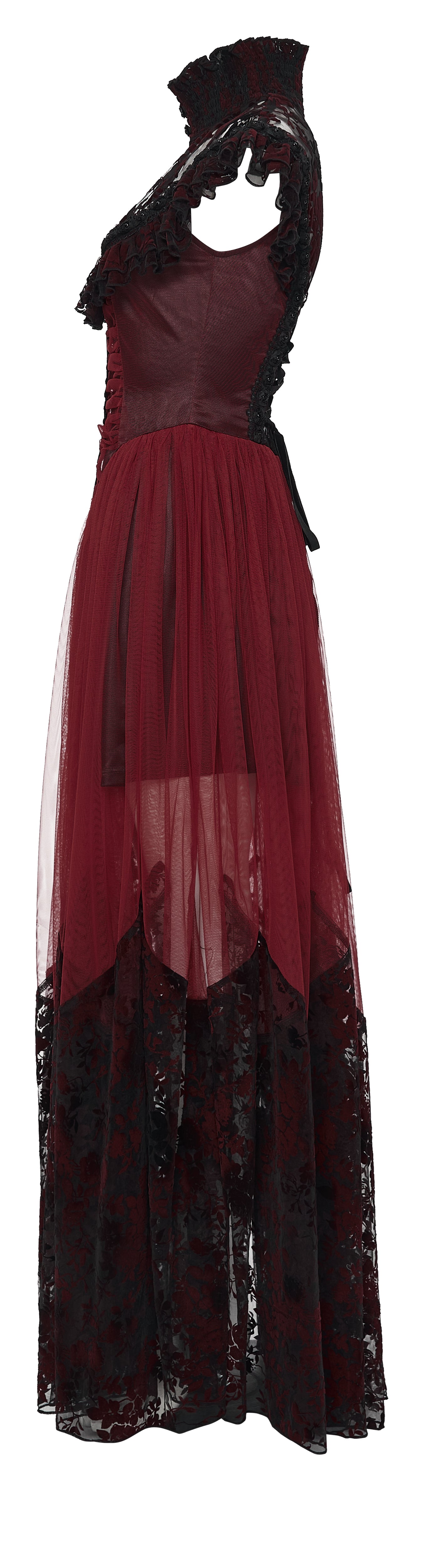 Punk Rave Gothic Flying-Sleeve Long Dress in Red and Black
