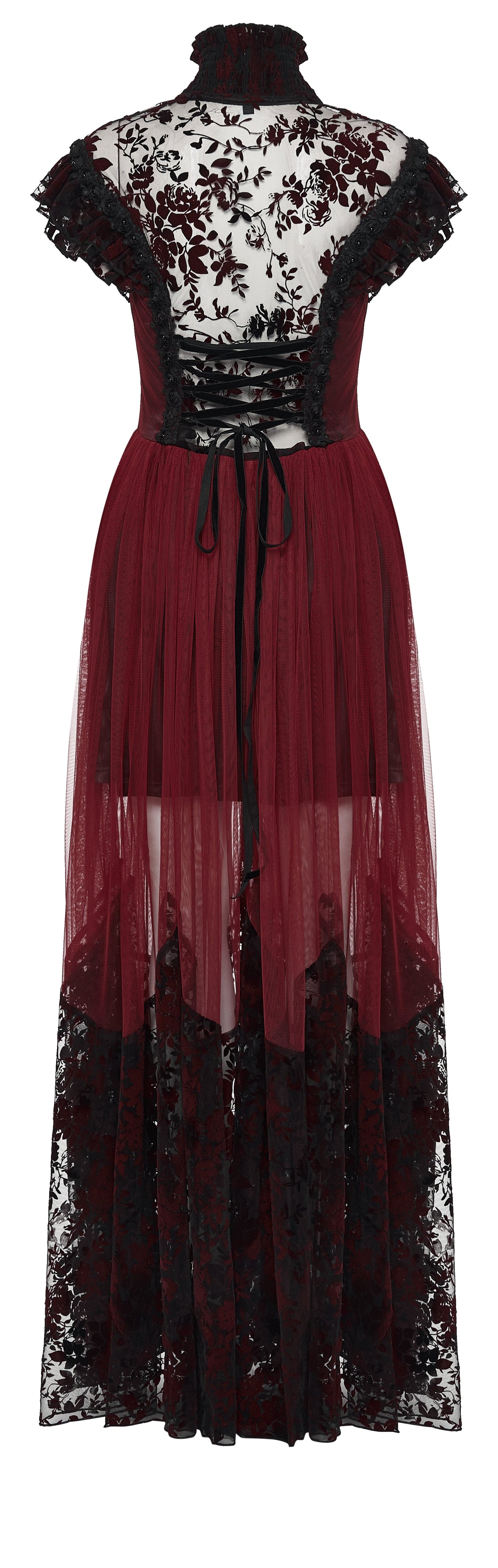 Punk Rave Gothic Flying-Sleeve Long Dress in Red and Black