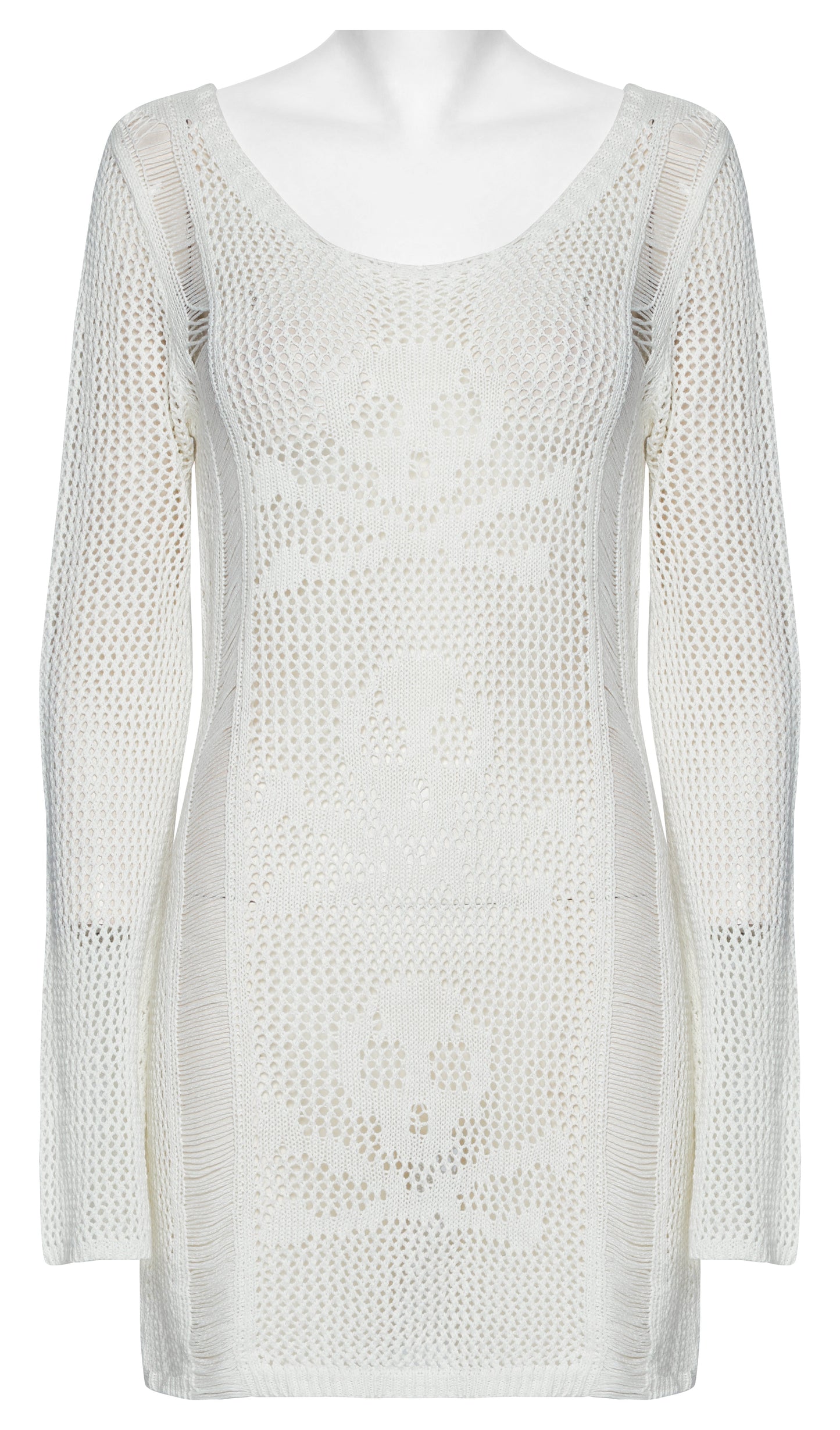 Punk Rave Teuta Skull and Crossed Bones Knitted Mesh Dress in White