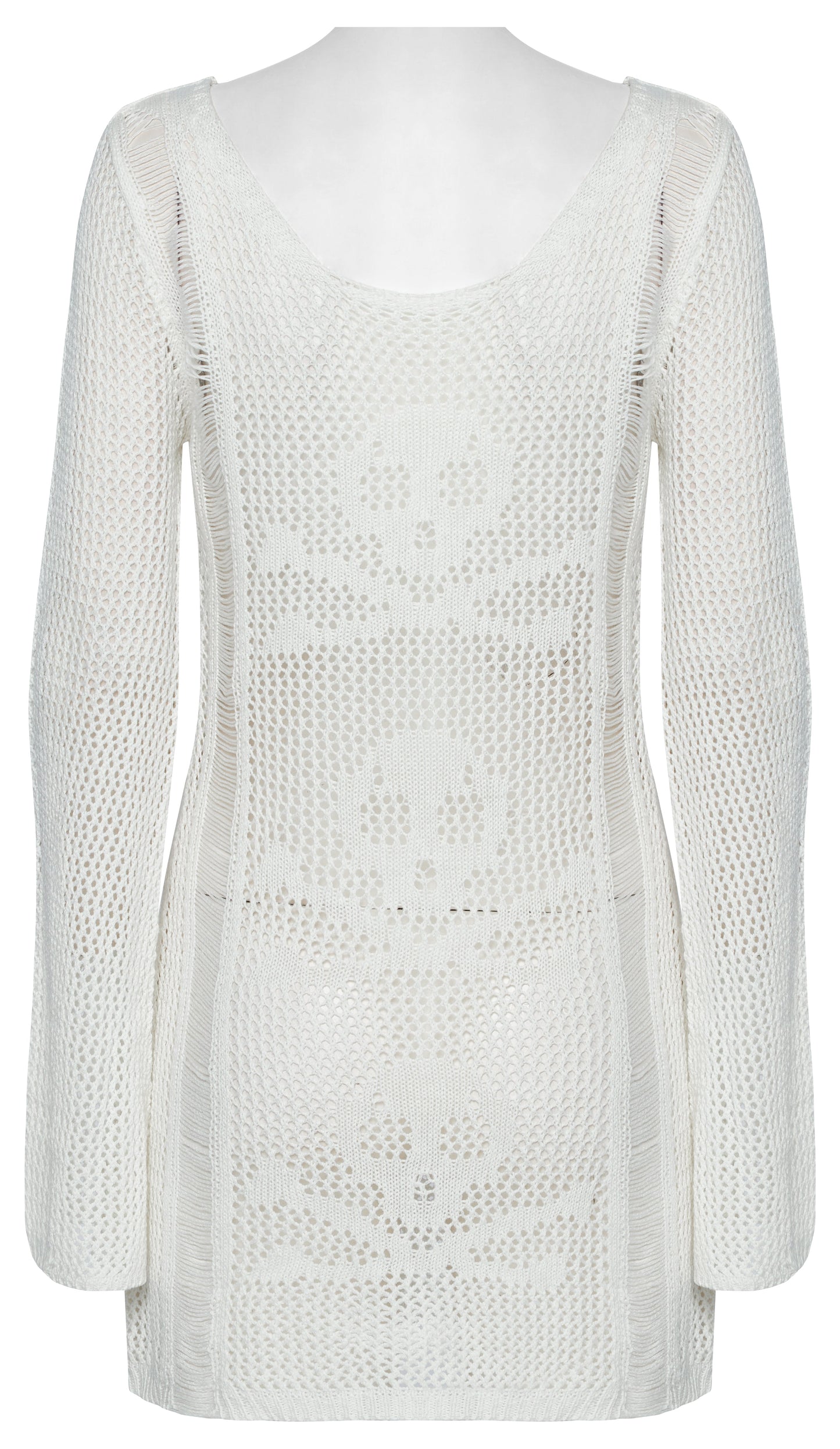 Punk Rave Teuta Skull and Crossed Bones Knitted Mesh Dress in White