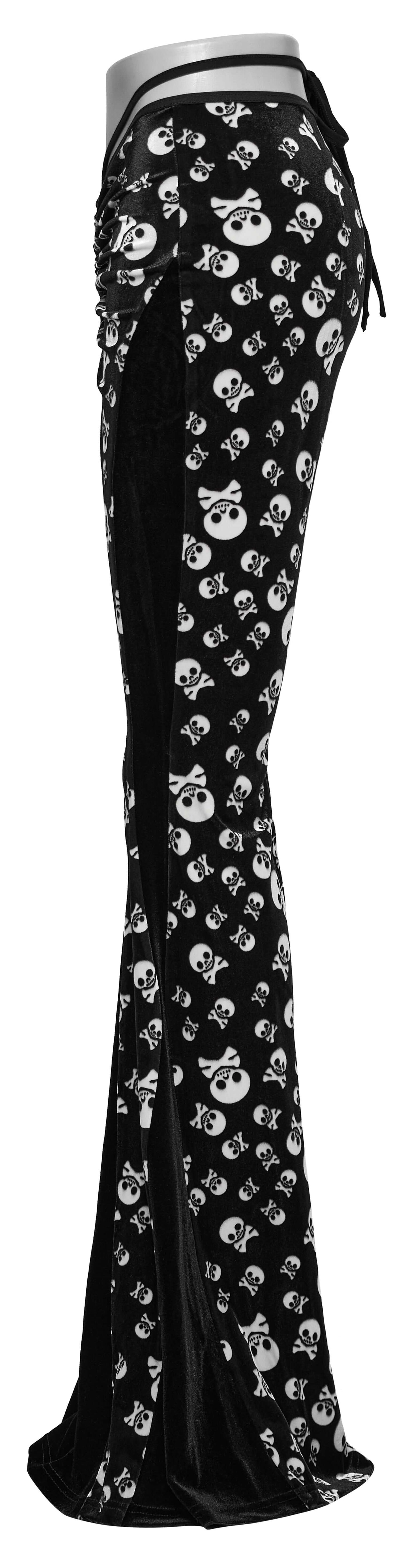 Punk Rave Nulia Spliced Velvet Flared Trousers with Skull Print