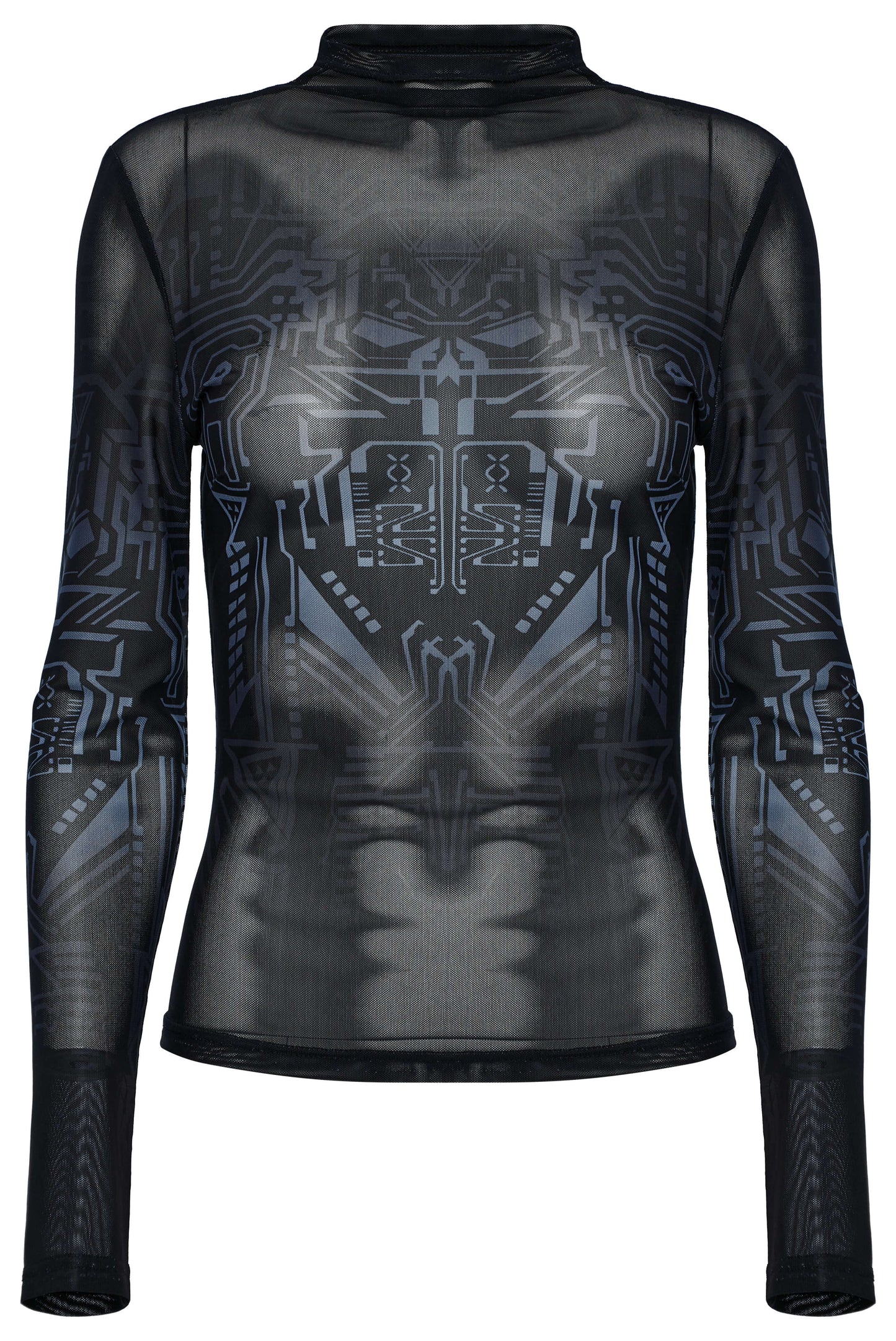 Punk Rave Eluana Cybergoth Print Mesh Long Sleeve Top