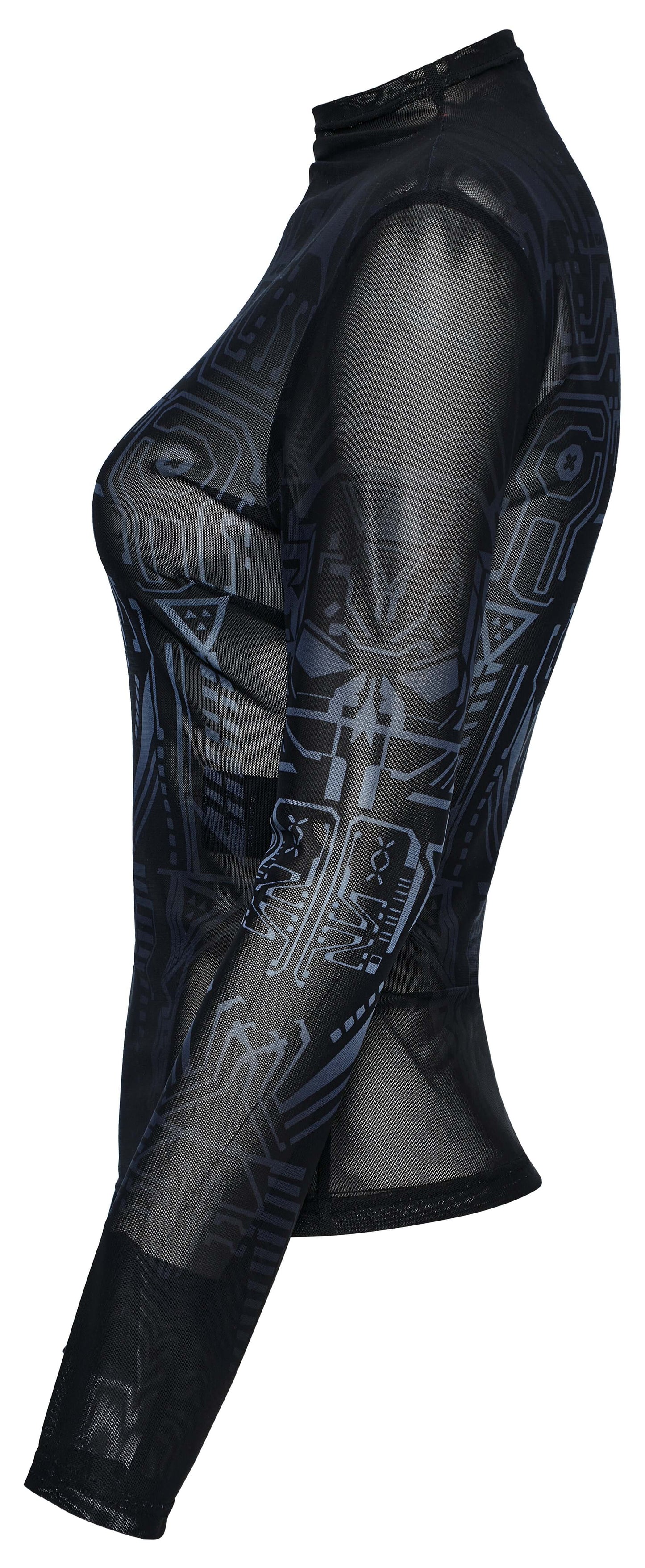 Punk Rave Eluana Cybergoth Print Mesh Long Sleeve Top