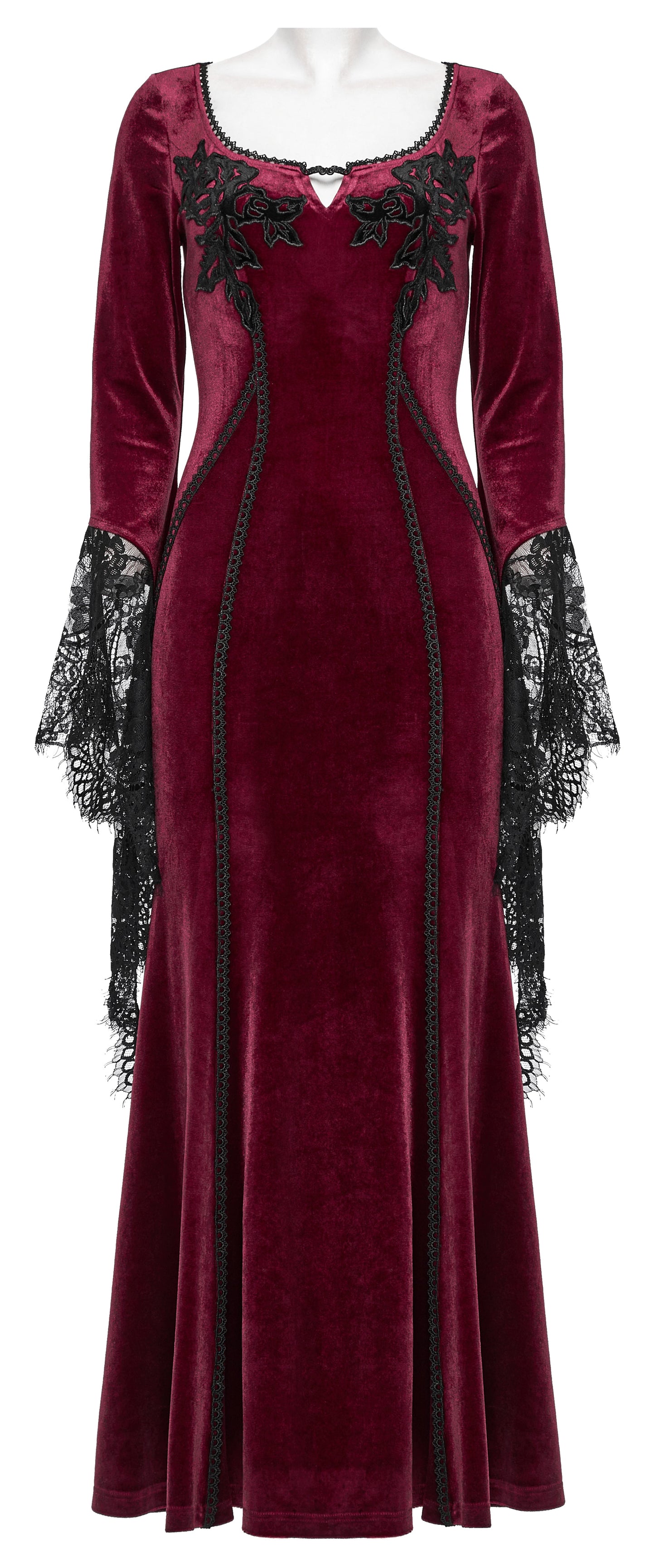 Punk Rave Isolde Velvet Lace-Sleeve Dress in Red
