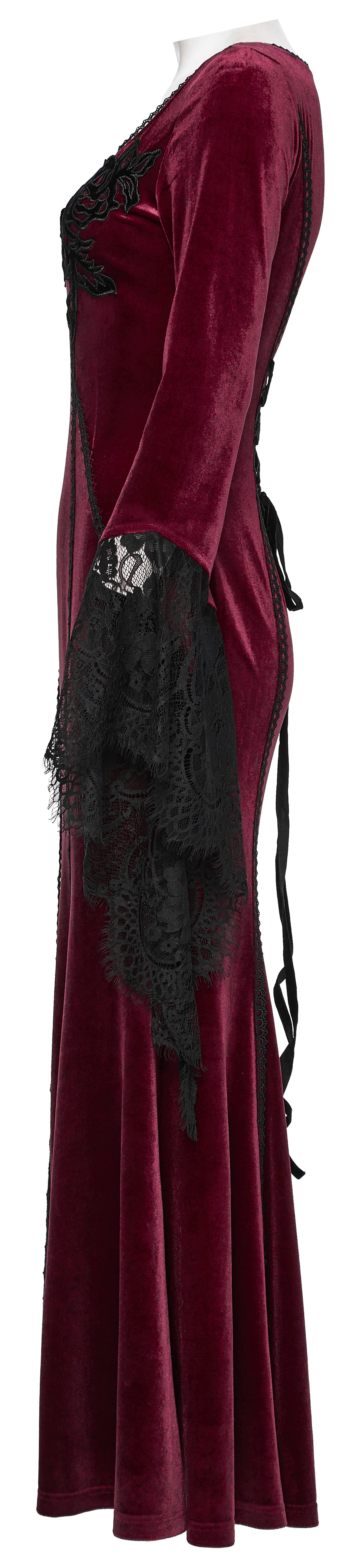 Punk Rave Isolde Velvet Lace-Sleeve Dress in Red