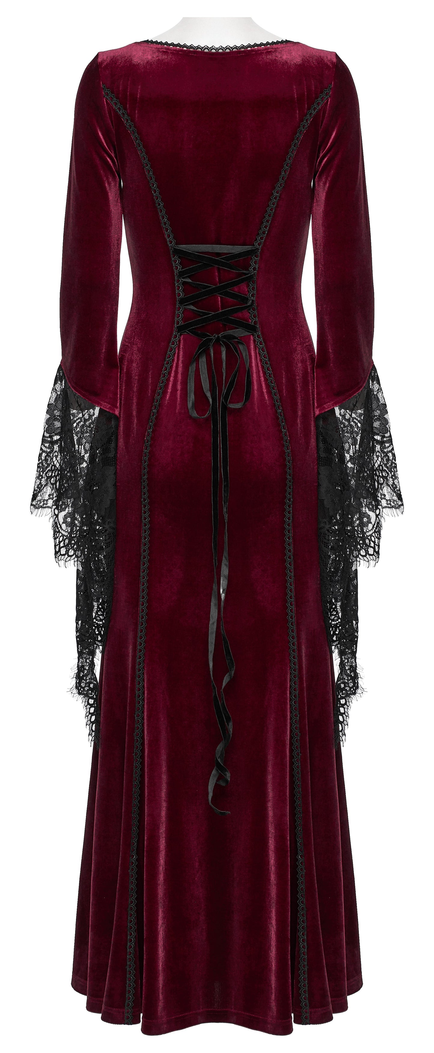 Punk Rave Isolde Velvet Lace-Sleeve Dress in Red