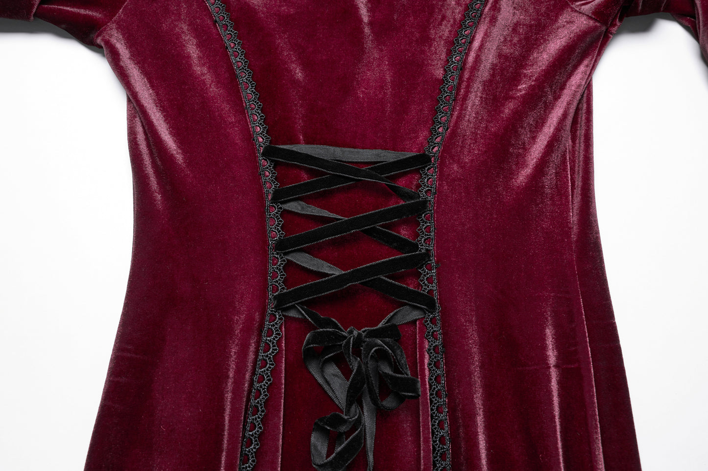 Punk Rave Isolde Velvet Lace-Sleeve Dress in Red