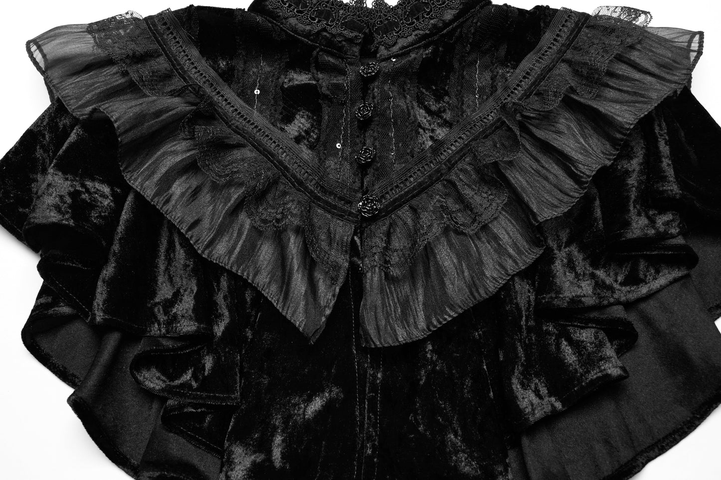 Punk Rave Elysia Velvet Ruffle Goth Shawl In Black