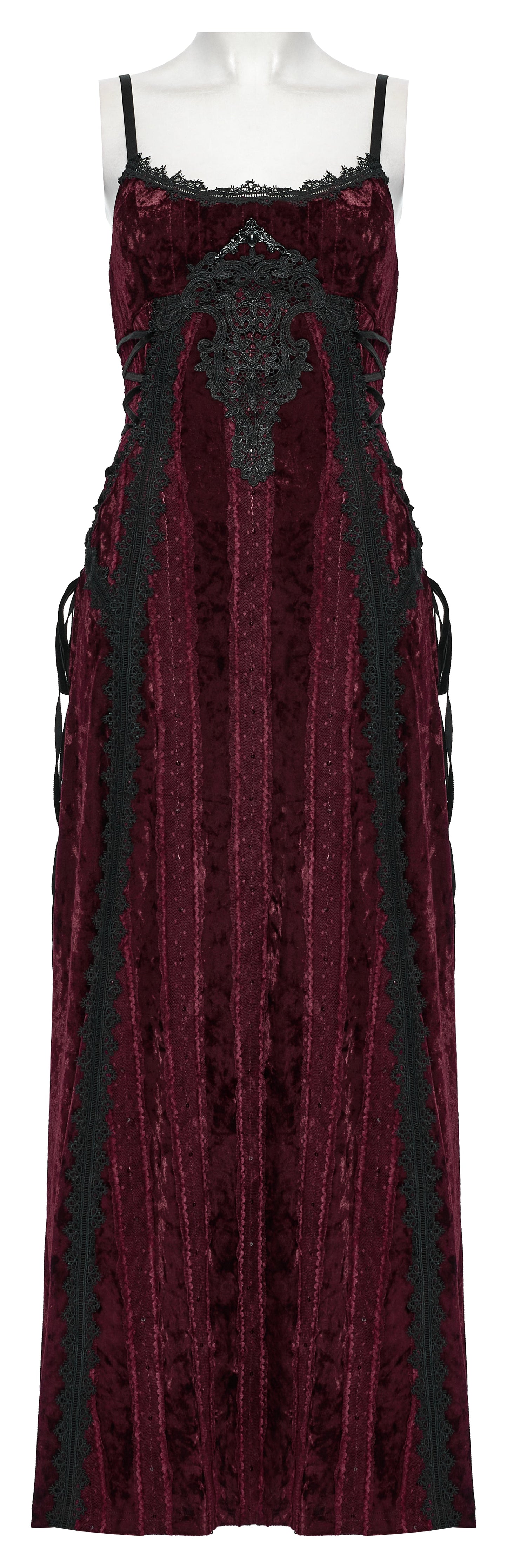 Punk Rave Vivienne Velvet Lace-Panel Goth Slip Dress In Burgundy
