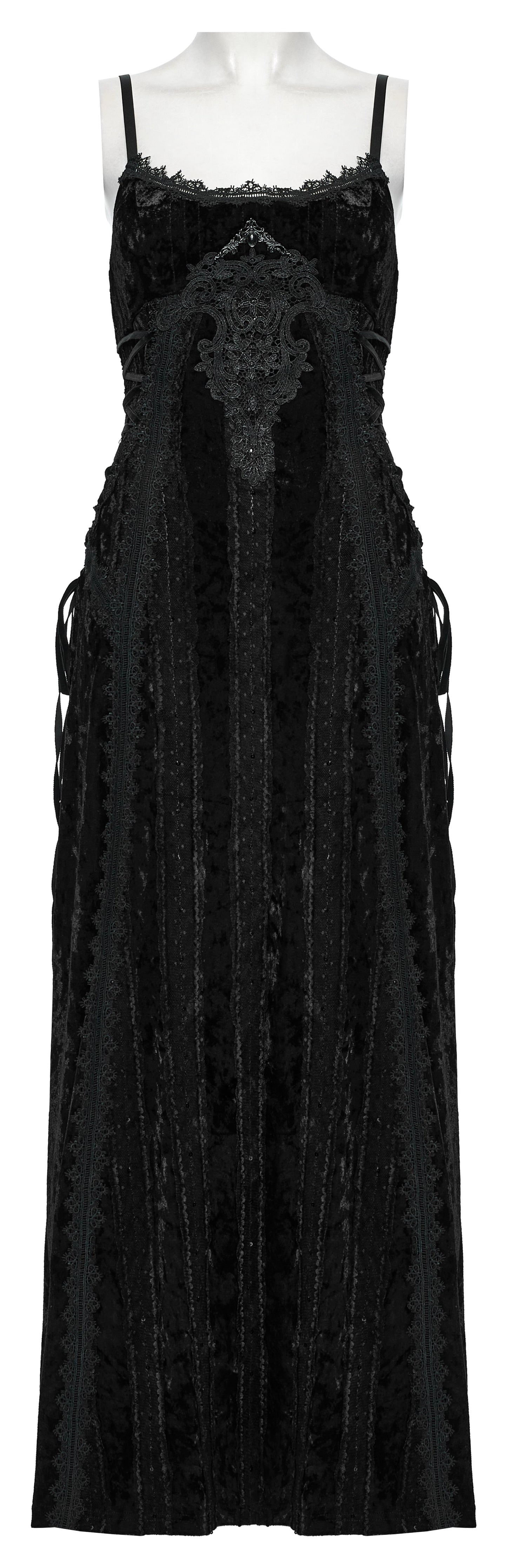Punk Rave Morrigan Embroidered Velvet Goth Slip Dress in Black