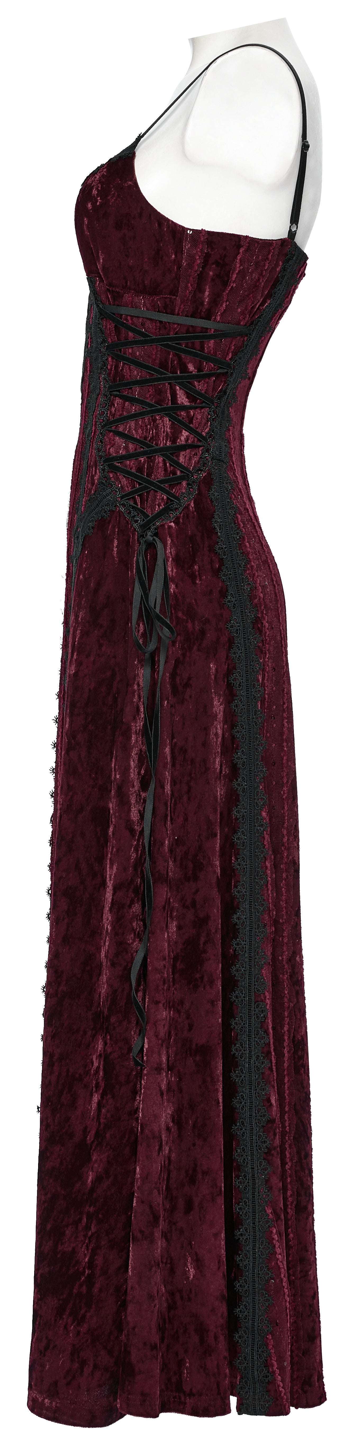 Punk Rave Vivienne Velvet Lace-Panel Goth Slip Dress In Burgundy