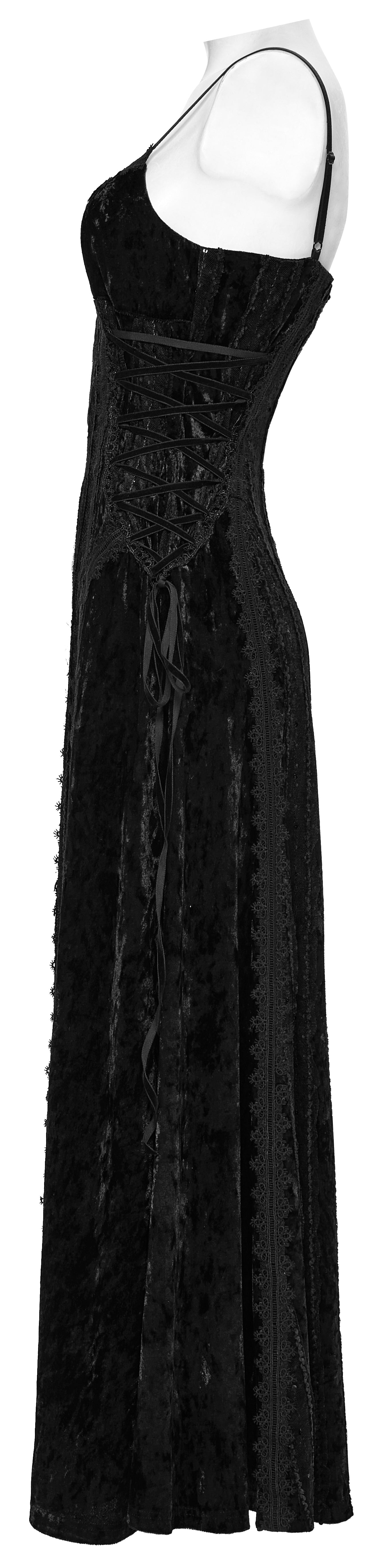 Punk Rave Morrigan Embroidered Velvet Goth Slip Dress in Black