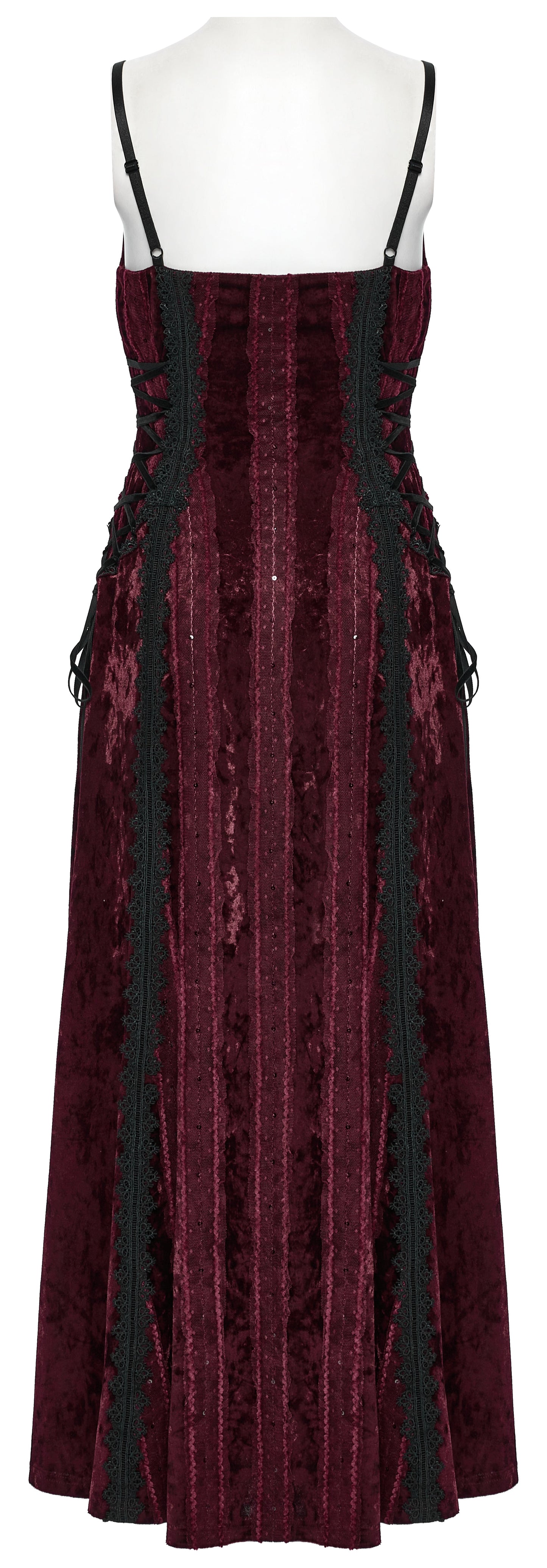 Punk Rave Vivienne Velvet Lace-Panel Goth Slip Dress In Burgundy
