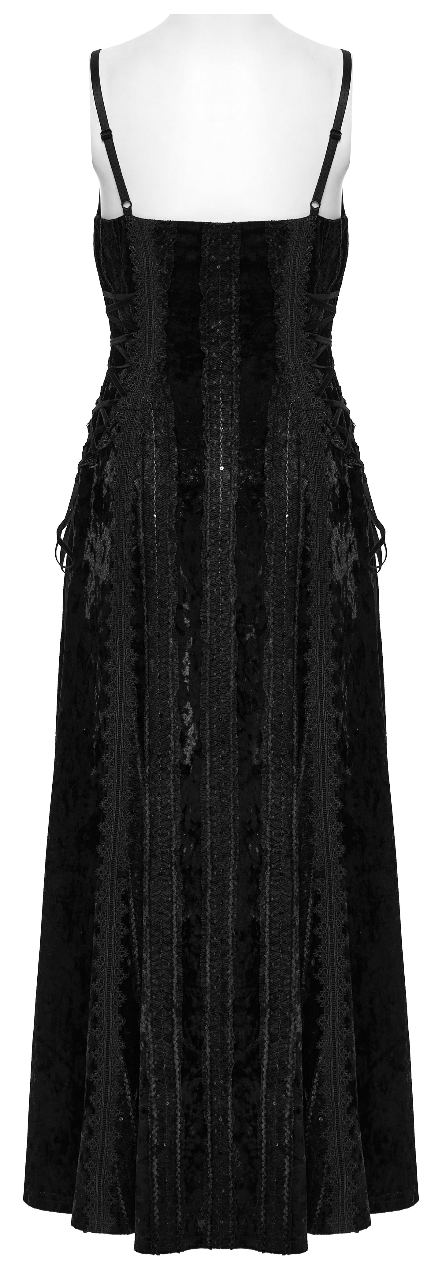 Punk Rave Morrigan Embroidered Velvet Goth Slip Dress in Black