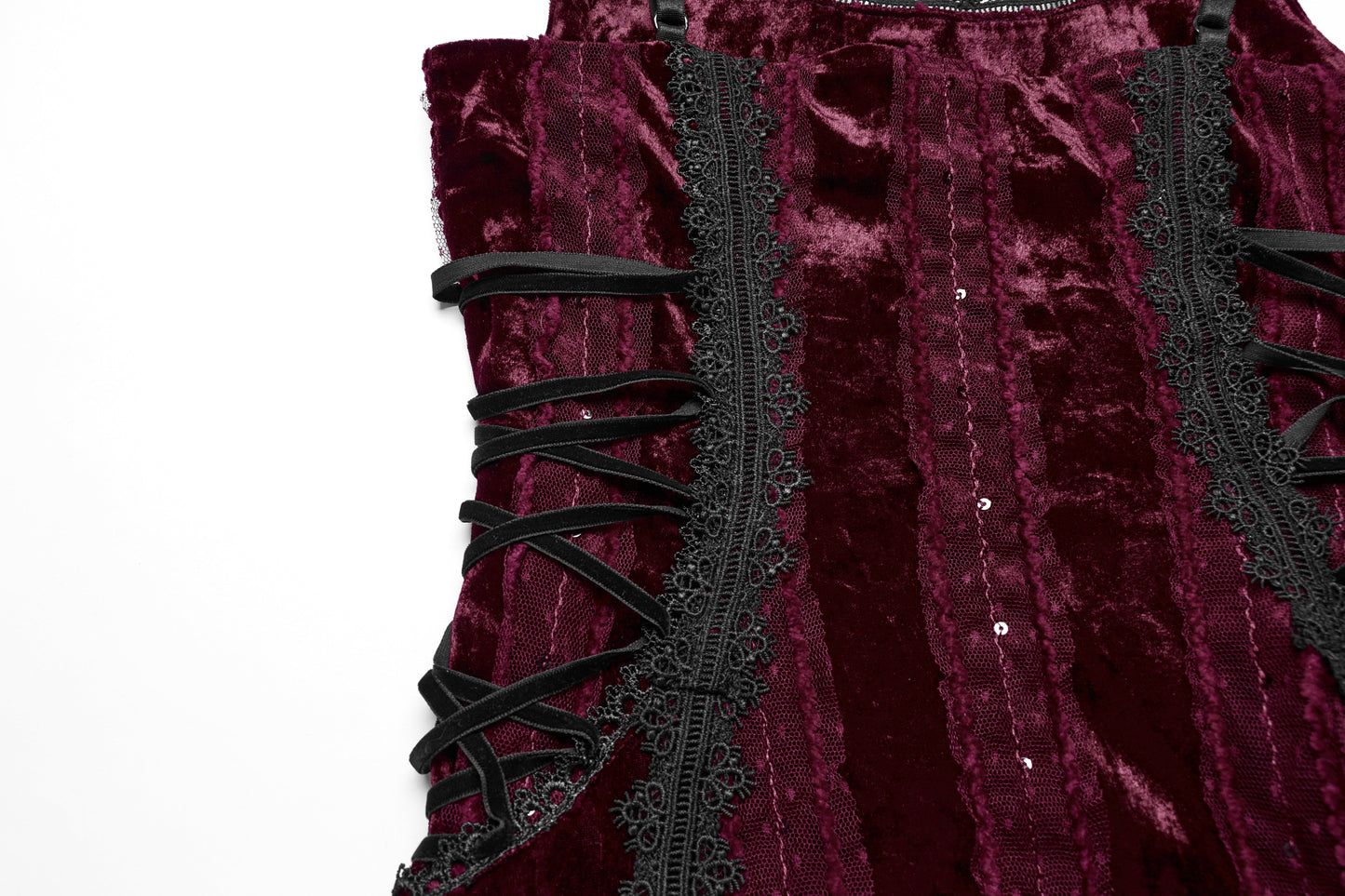 Punk Rave Vivienne Velvet Lace-Panel Goth Slip Dress In Burgundy