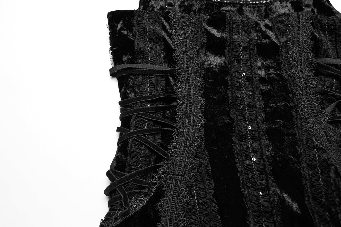 Punk Rave Morrigan Embroidered Velvet Goth Slip Dress in Black