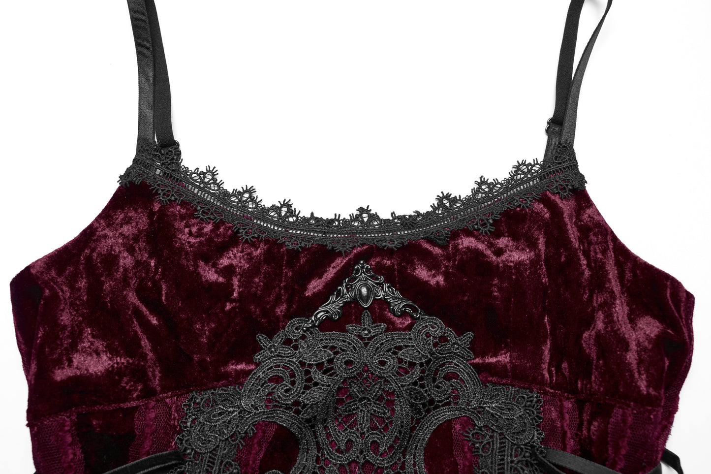 Punk Rave Vivienne Velvet Lace-Panel Goth Slip Dress In Burgundy
